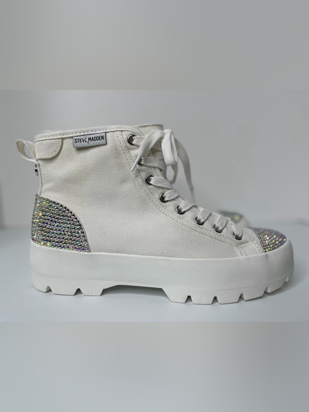 Custom White Rhinestone Toe High-Top Platform boots - Picture 4 of 5